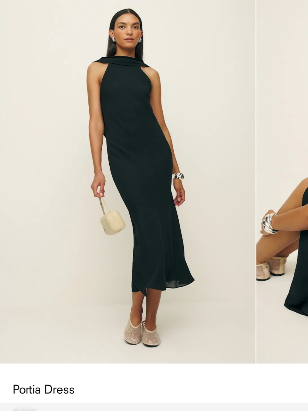 Portia Dress - Black Elegant Halter Midi Dress